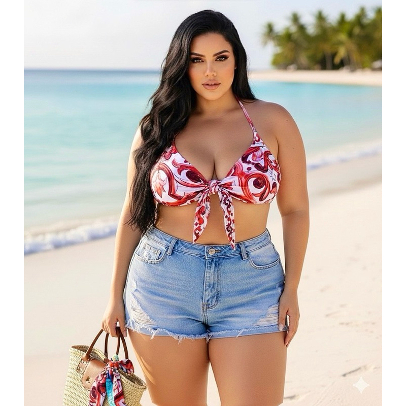 Biquíni parte de cima plus size amarração, sem bojo,alças finas,estampa grife em Oferta na Shopee