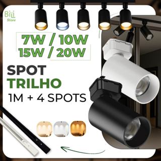1M Trilho + 4 Spot LED 20W 15W 10W 7W Eletrificado + Trilho Tubinho Preto e Branco Luz Fria, Neutra e Quente Bivolt em Oferta na Shopee