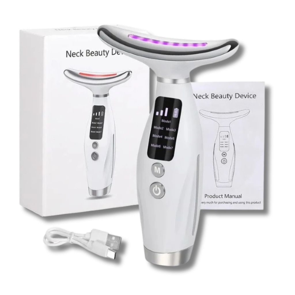 Massageador facial 7 Em 1 Com Led Rejuvenescimento e Firmeza da Pele E Pescoço Vibração Terapêutica