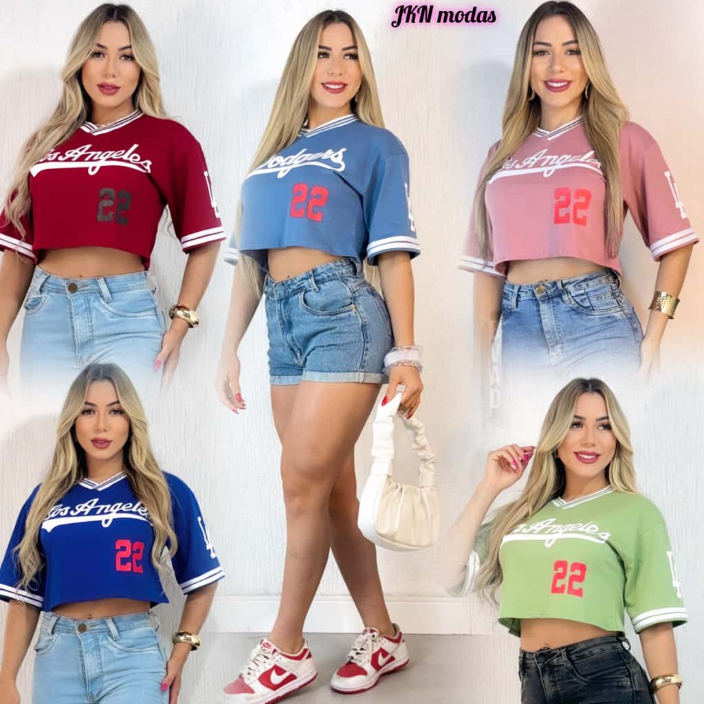 CROPPED oversized feminino LOS ANGELES  de algodão , moda gringa, camiseta colegial americana, cropped gringa