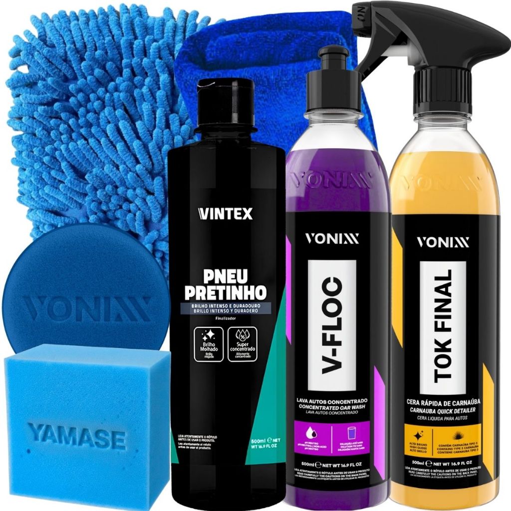 Kit Pneu Pretinho Shampoo V-Floc Cera Tok Final Carnauba Vonixx em Oferta na Shopee