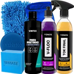 Kit Pneu Pretinho Shampoo V-Floc Cera Tok Final Carnauba Vonixx