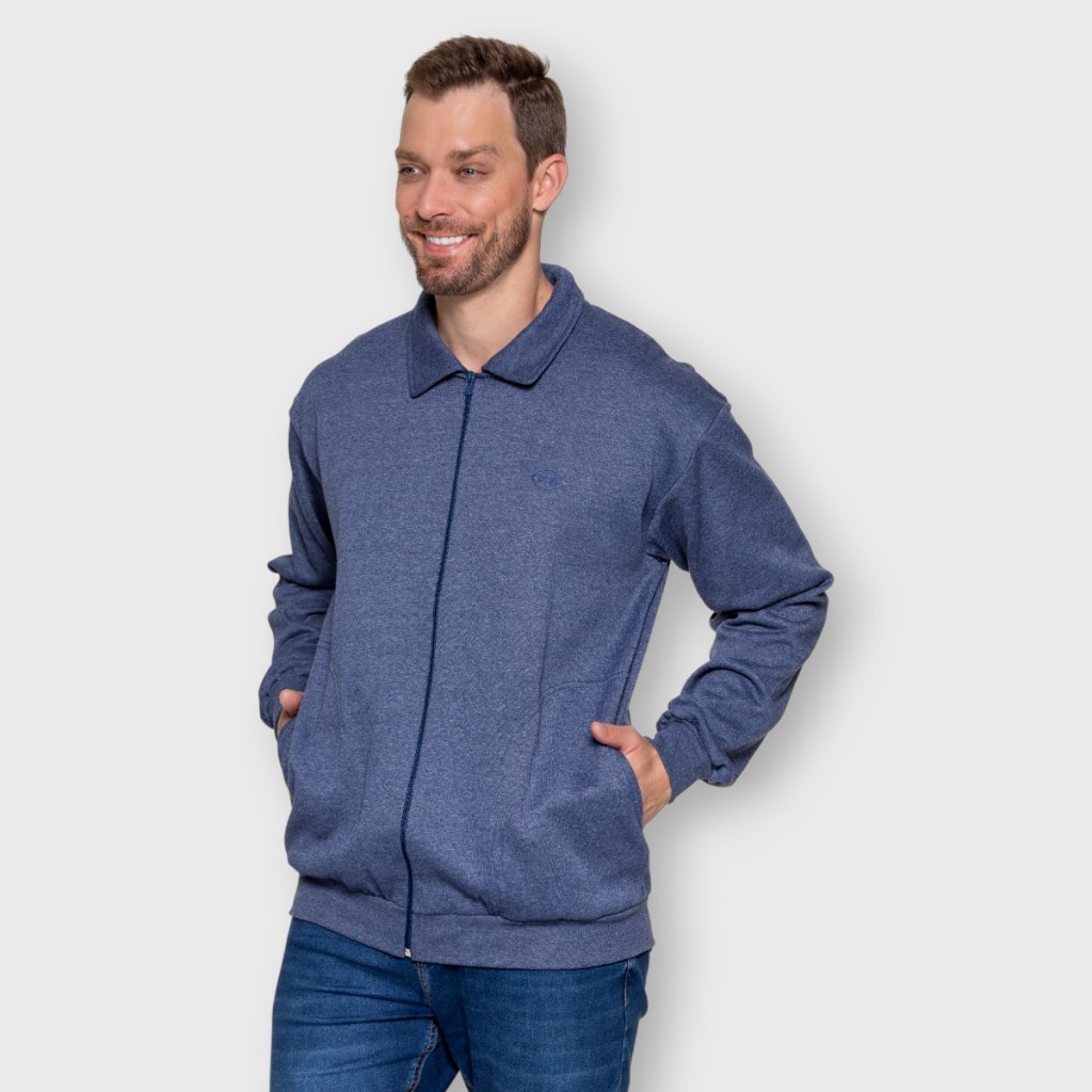 Jaqueta Masculino Adulto e Plus Size Moletom PA Peluciado com Zíper Gola Bolso Bordado Blusa Frio