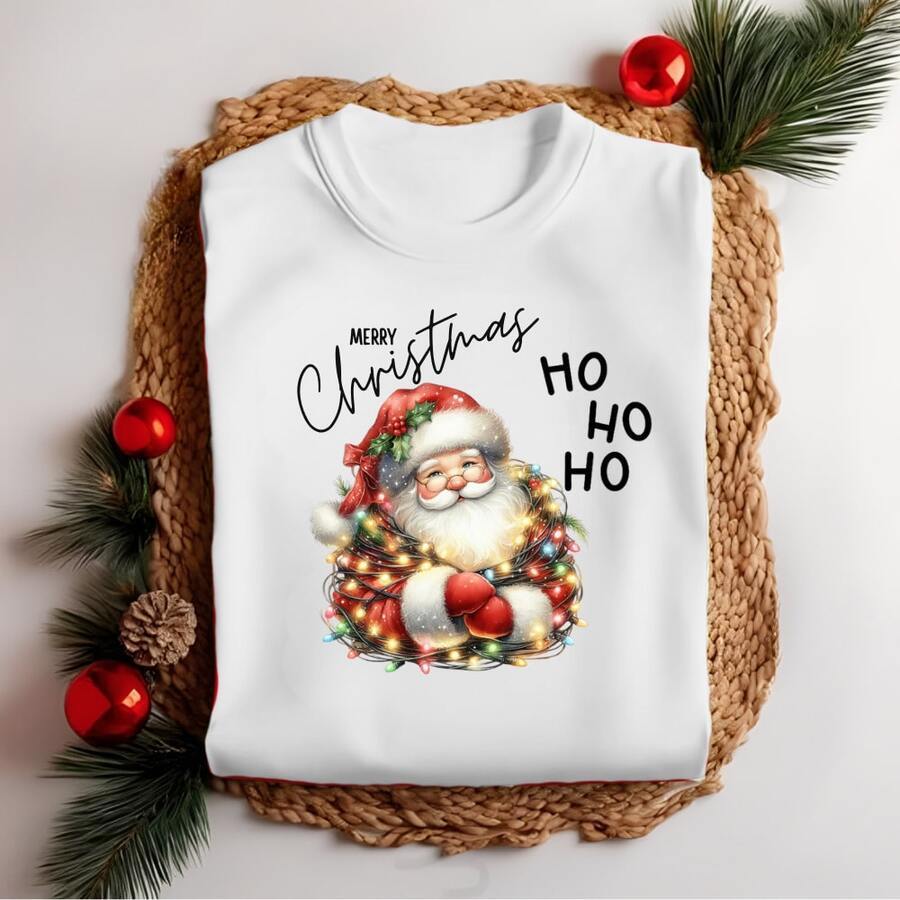 Camiseta Estampada Natalina 100% Algodão Merry Christmas Família Combine Básica Diversas Papai Noel