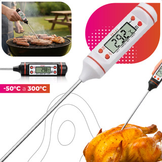 Termômetro Culinário Digital Espeto Profissional De Cozinha Para Medir Temperatura Alimentos Carnes Frios Em Aço Inox