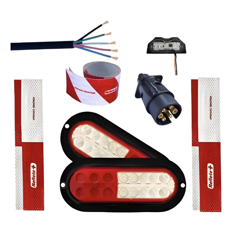 Kit Elétrico Reboque Led Com Ré Carretinha Reboque