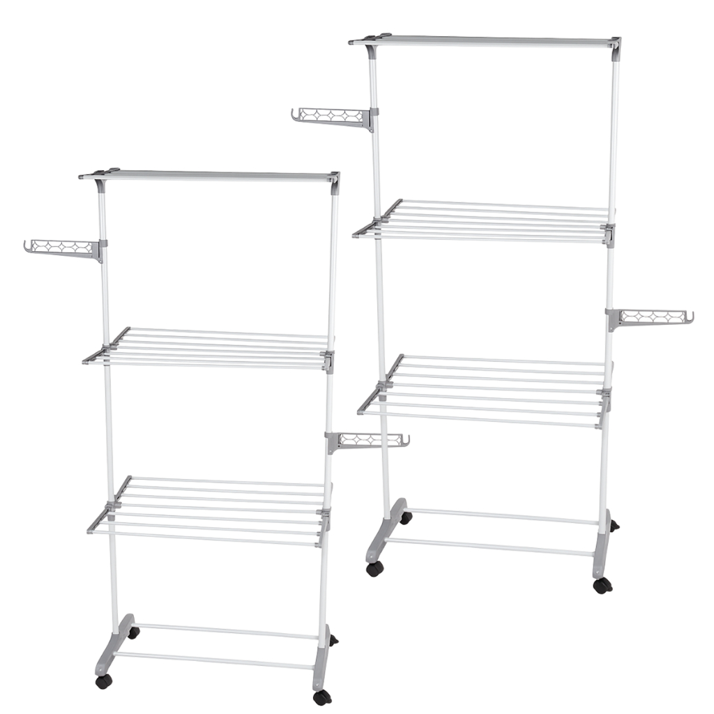 KIT 2 VARAL ORGANIZADOR  MULTIFUNCIONAL  INOX CINZA E BRANCO LAVANDERIA 160CM PORTATIL DOBRAVEL CASA