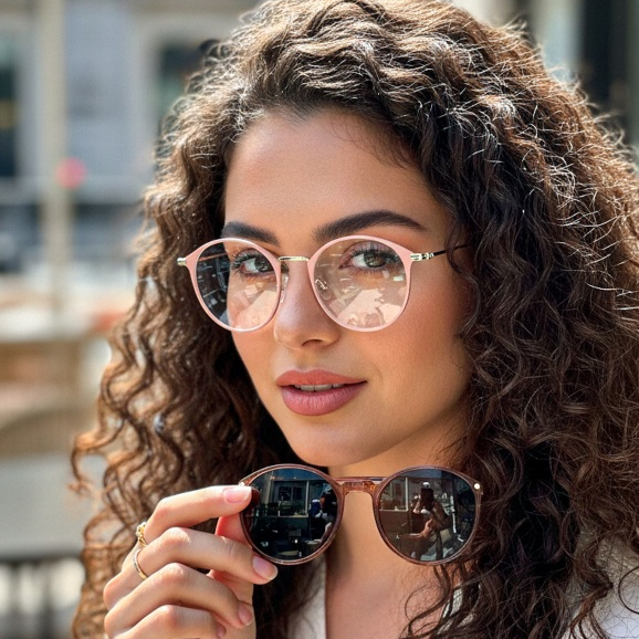 Óculos Grau Redondo Feminino Armação Lente Removível Clip On Solar Magnetico