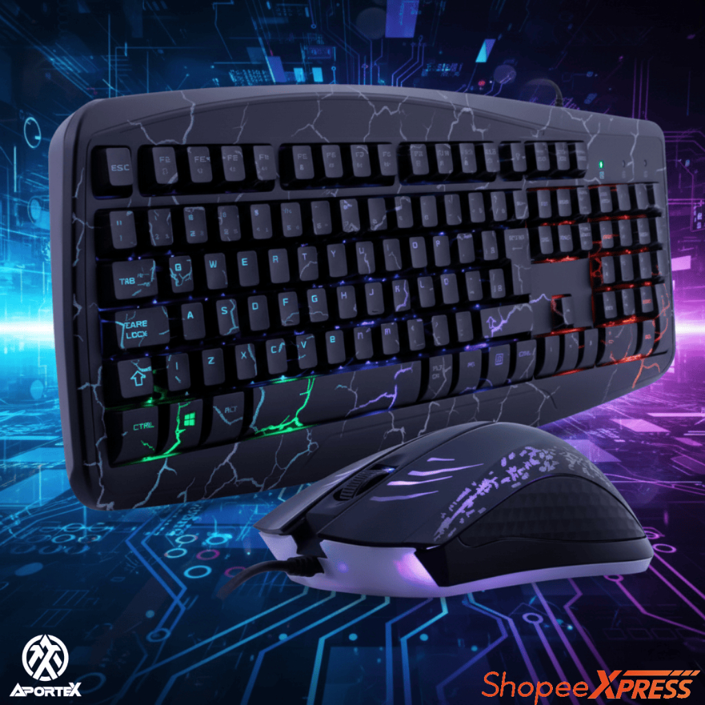 Kit Gamer Aportex Teclado + Mouse LED RGB USB ABNT2