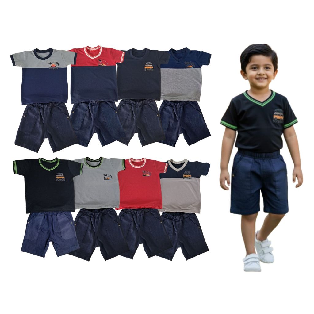 KIT Sortido Blusa e bermuda Conjunto Infantil Menino Verão Camisa e Bermuda Veste tam. 2 anos
