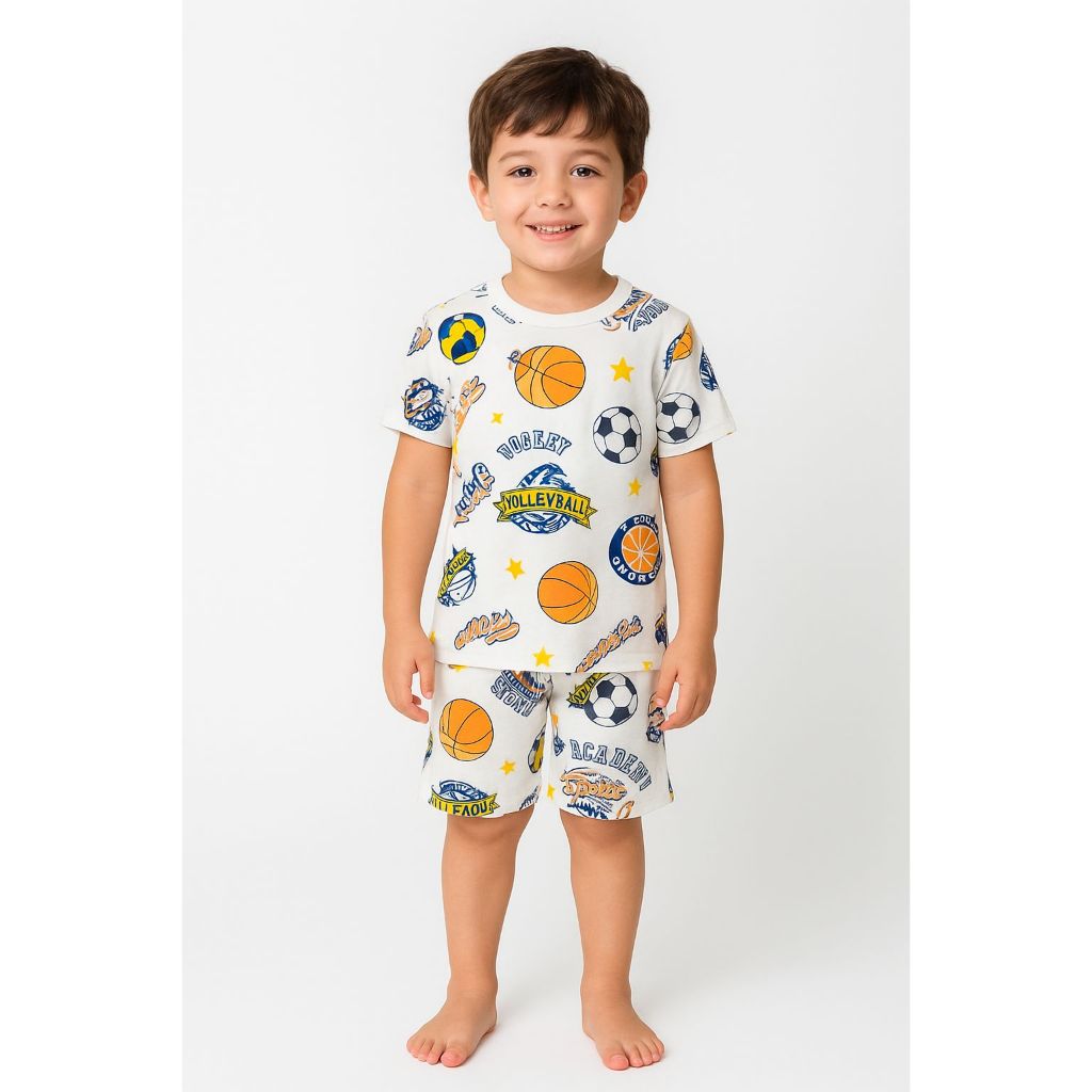 Pijama manga curta bebê verão malha 100% algodão menino e menina