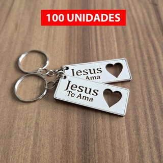 Kit Chaveiros Jesus te Ama com Coração Vazado em Mdf Branco Lembrancinha Religiosa Fé Igreja em Oferta na Shopee