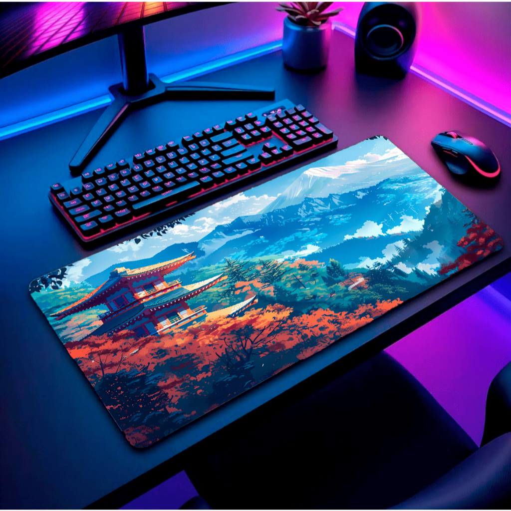 Mouse Pad Gamer RGB Grande com Apoio de Pulso Ergonômico Personalizado Base Paisagens Premium