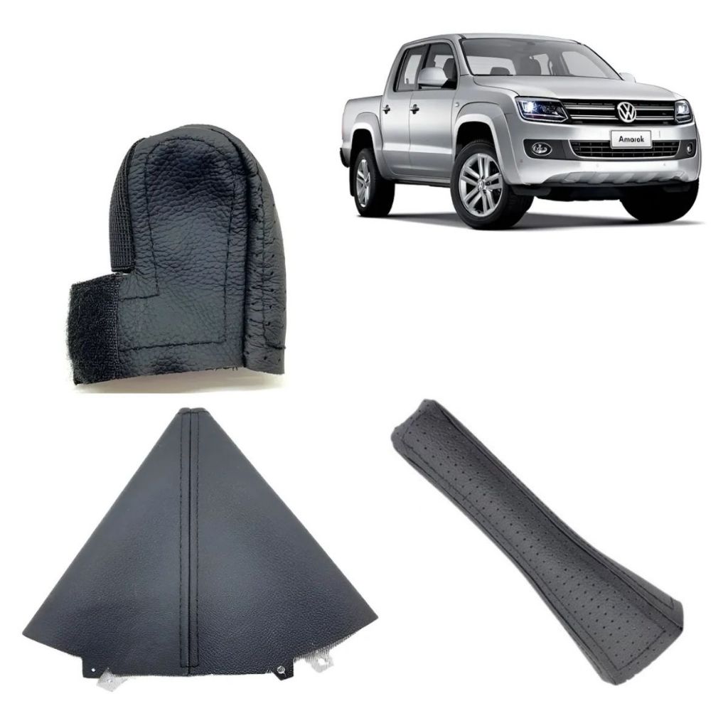 Kit capas couro manopla e alavanca do freio + Coifa câmbio manual Amarok 2014 2015 2016 2017 2018 2019 2020