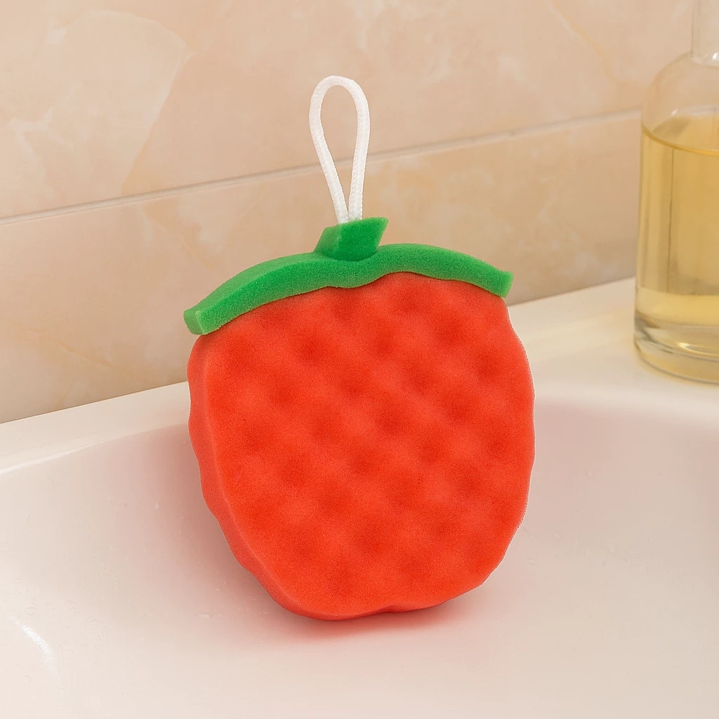 Esponja Banho Corporal Fruta Vermelha Macia Espuma Esfoliante Pele Higiene Esfrega Costa Massagem