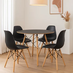 Conjunto Mesa Redonda 70cm com 4 Cadeiras Eames DSW Pés de Madeira Sala Jantar