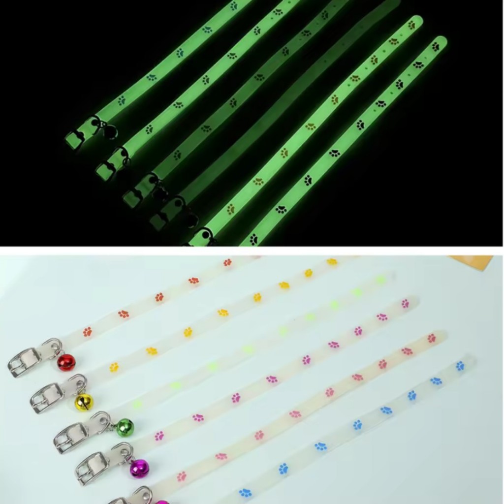 Coleira Neon Brilha No Escuro Noturna Com Pingente Sininho Para Gato Cachorro Pet Luminosa LR-0080