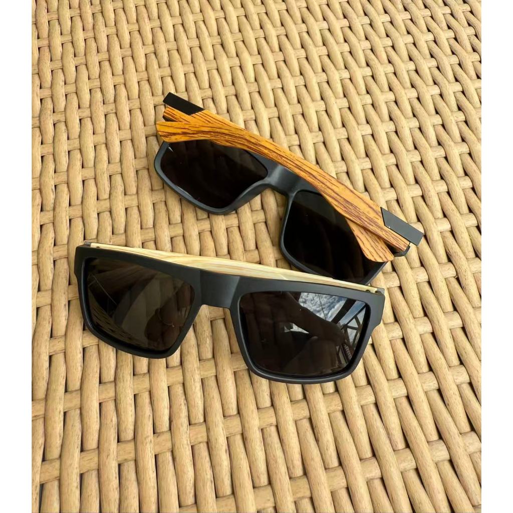 Óculos de Sol Madeira Bambu Premium unisex Quadrado Verão Impresso Com Proteção UV400