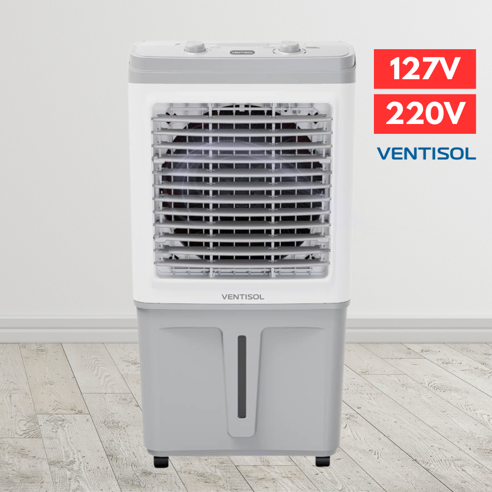 Climatizador De Ar Clin 60L Ventisol 127V 220V 150W Branco Cinza Ventilação Umidificação Oscilação Refrigeração Refresca em Oferta na Shopee
