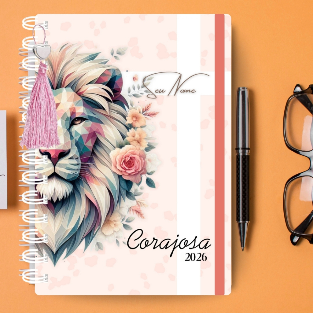 Agenda Personalizada 2026 Nome Versículos Evangélica Cristã Devocional Corajosa Leão Caneca