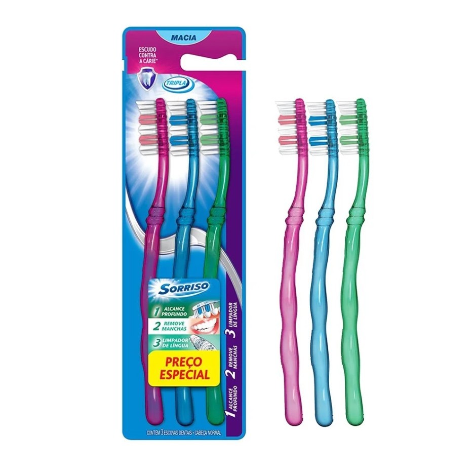 Escova Dental Sorriso Tripla Macia Leve 3 Pague 2 - Embalagem com 3 Unidades em Oferta na Shopee