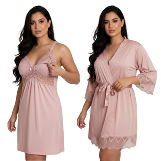 Kit Camisola Amamentação Pós Parto Com Robe de Romantic e Renda Vestido Maternidade Gestante em Oferta na Shopee