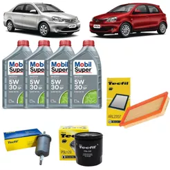 Kit Troca De Oleo E Filtros Etios Yaris 1.3 1.5 Flex 5w30 Mobil sintético revisão original Toyota