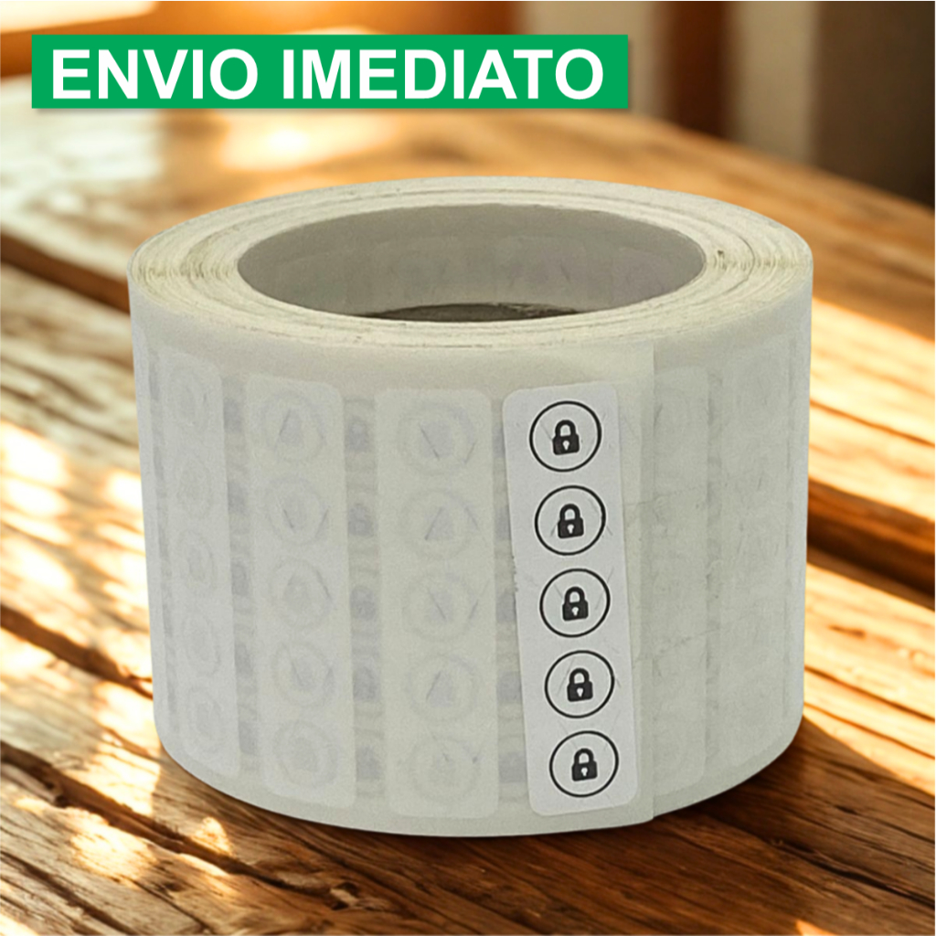 1.000 Lacres Adesivos 1x4cm - BOPP BRANCO CADEADO PRETO com Picote - Etiqueta de Segurança Adesiva