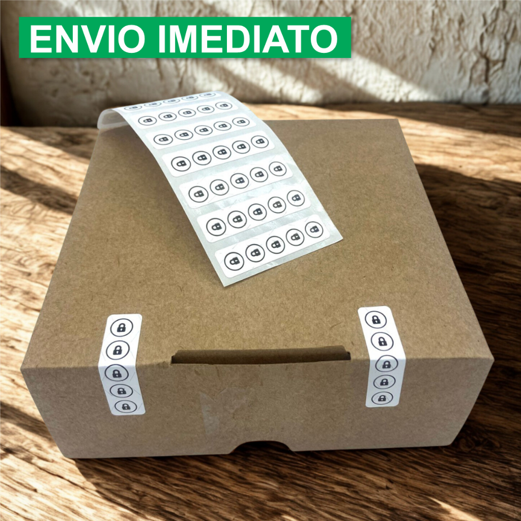1.000 Lacres Para Embalagem Delivery Sacola Segurança Adesivo 1x4cm - BOPP BRANCO CADEADO