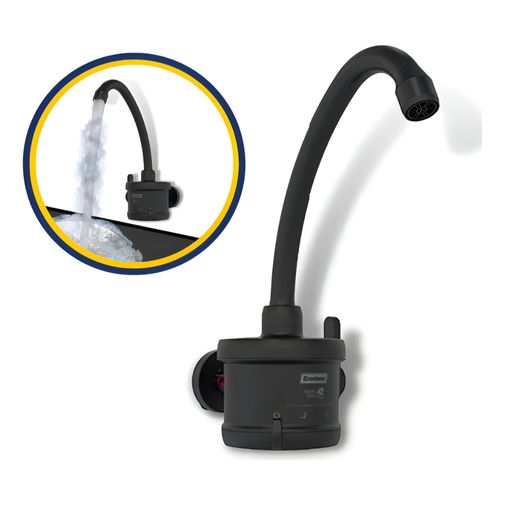 Torneira Eletrica Enerbras Agua Quente Cozinha Preta Parede Acabamento Acetinado