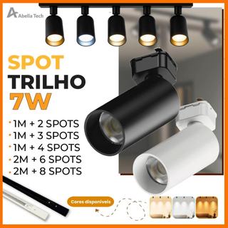 Trilho Spot LED para trilho eletrificado + Trilho + Conector Tubinho Preto e Branco 7W 360°| Bivolt