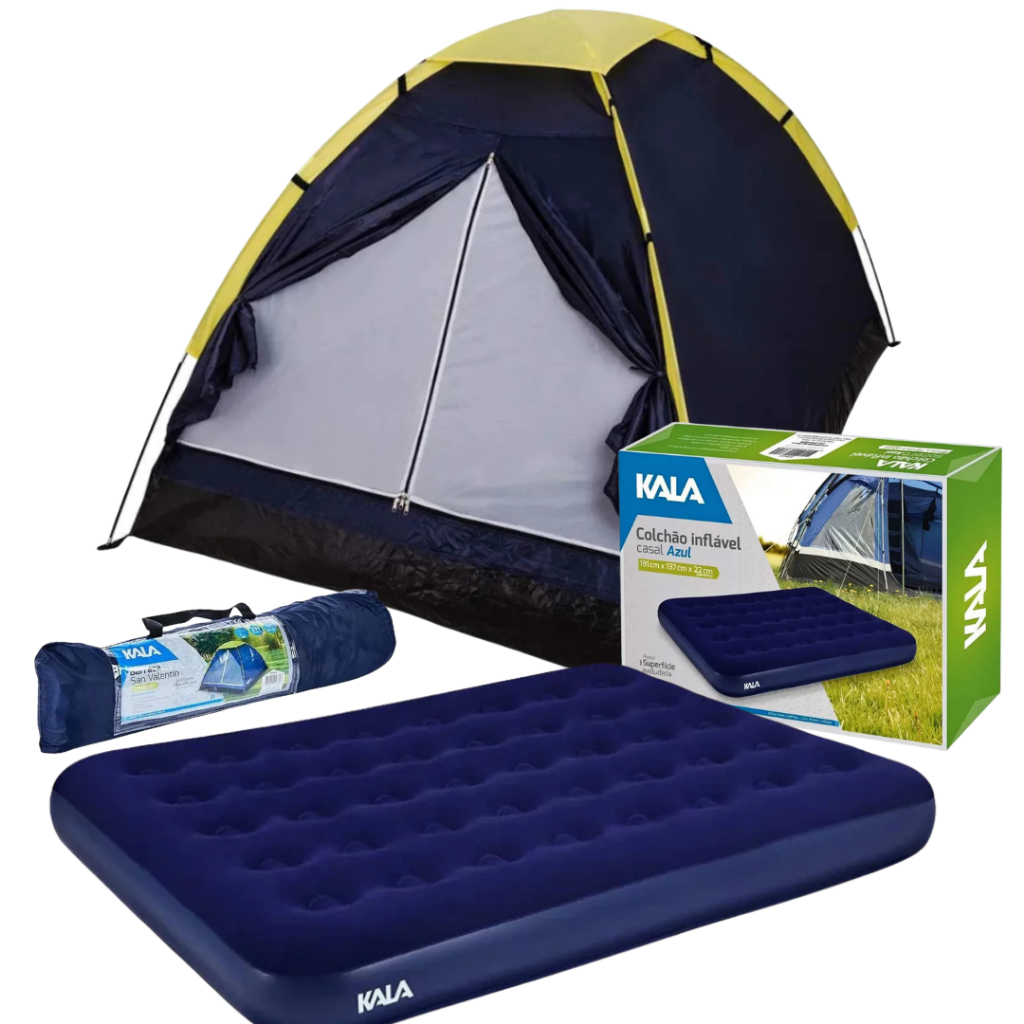 Kit Camping KALA 2 Pessoas Barraca  + Colchão Casal Aveludado Impermeável
