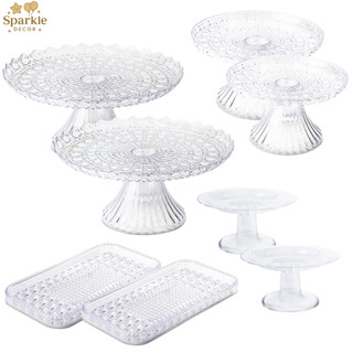 Kit Festa 2 Boleiras Cake Renda Esmeralda + 2 Boleira Cake Slim Esmeralda + 2 Bandejas Retangula Esmeralda + 2 Mini Cake