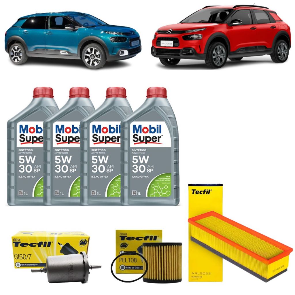 Kit Troca Oleo Filtros Aircross C3 C4 Cactus 1.6 16V 5w30 Mobil Sintético revisão Original Citroen