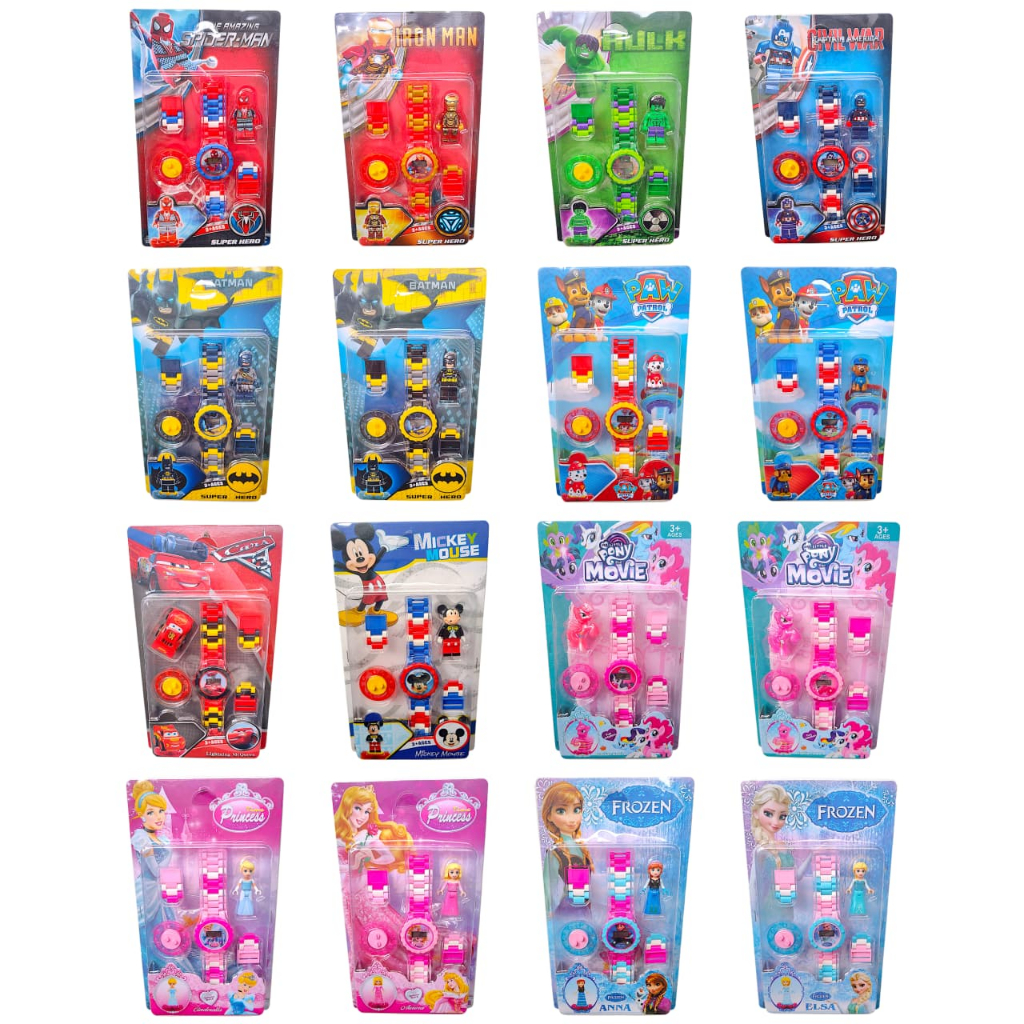 Relógio Infantil Montável com Boneco Heróis Princesas e Desenhos Animados em Oferta na Shopee