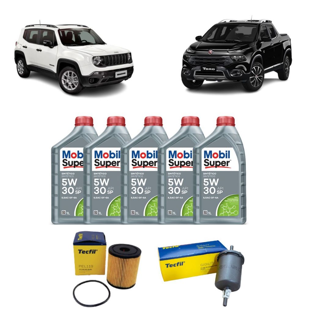 Kit Troca De Oleo E Filtros Jeep Renegade Fiat Toro 1.8 Flex 5w30 Mobil Sintetico em Oferta na Shopee