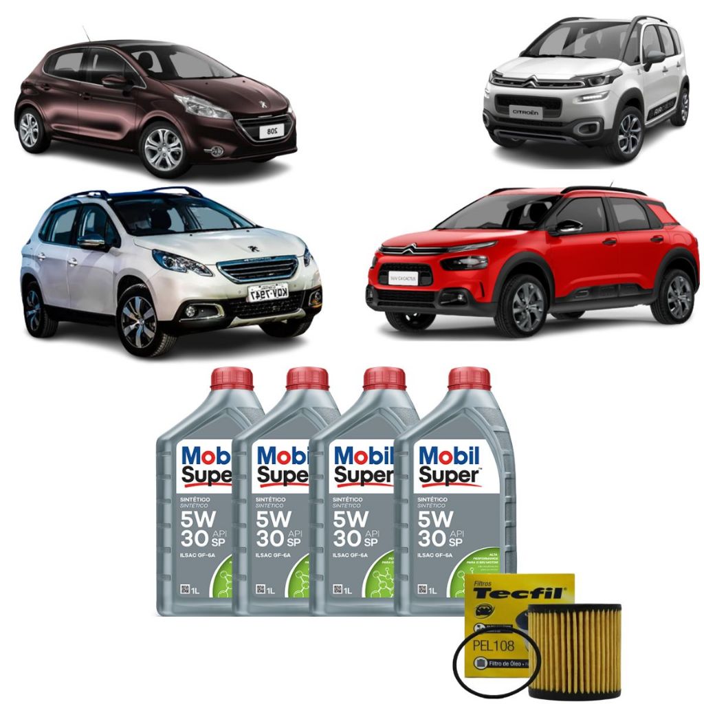Kit Troca De Oleo Peugeot 307 207 208 2008 Citroen C3 C4 Cactus Aircross 5W30 Mobil Sintético em Oferta na Shopee
