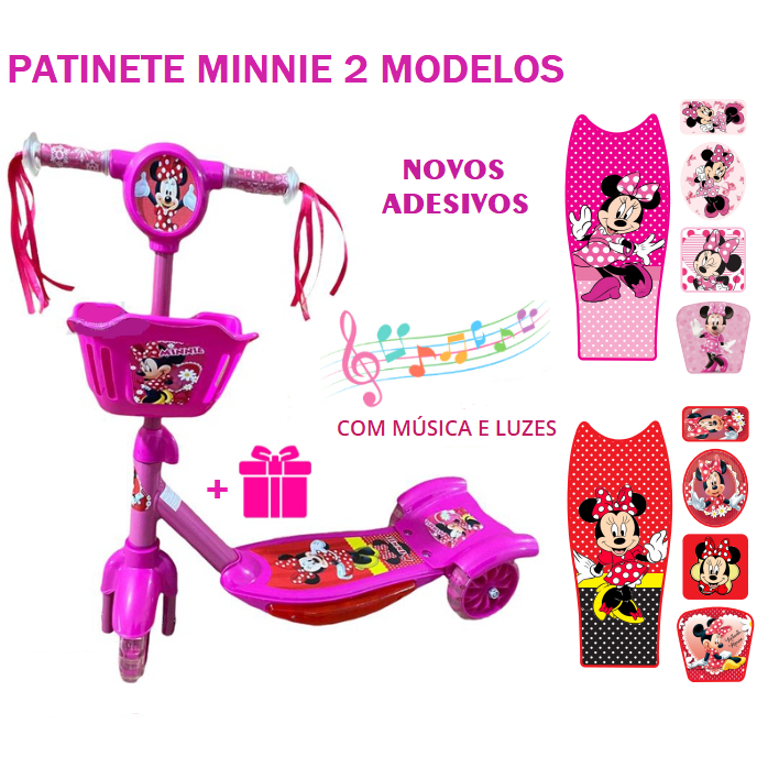 Patinete Infantil Minnie Rosa Menina 3 Rodas Musical Com Cesta Freio Altura Ajustável Pronta Entrega em Oferta na Shopee
