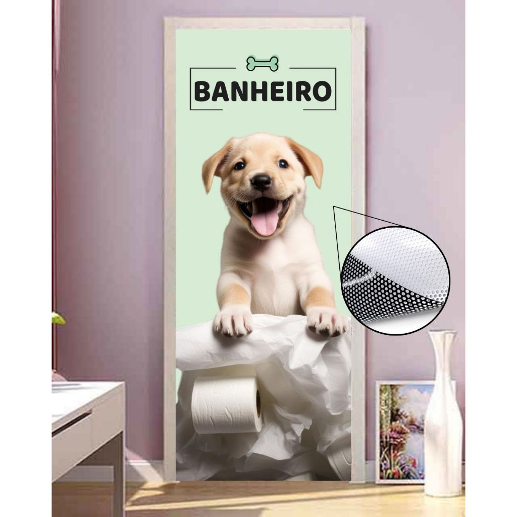 Adesivo PERFURADO banheiro pet shop cachorro filhote cachorro adesivo para porta de vidro PPB3 AP38