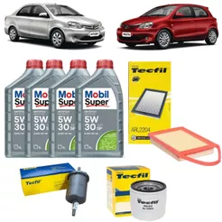 Kit Troca De Oleo e Filtros Etios 1.3 1.5 Flex 5w30 Mobil Sintético 4 litros Revisão Original Toyota