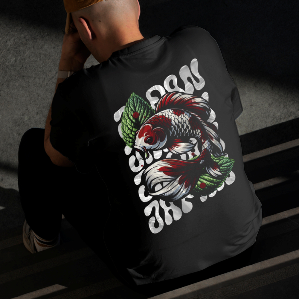 Camiseta Masculina Estampada Carpa Folhagem 100% Algodão Estilo Conforto Diário Do Tamanho P ao GG