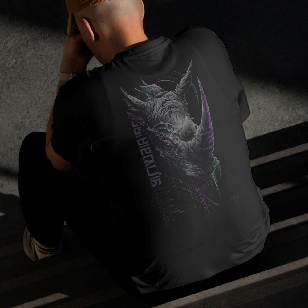 Camiseta Masculina Estampada Rinoceronte Escuro 100% Algodão Estilo Conforto Diário Do Tamanho P ao GG