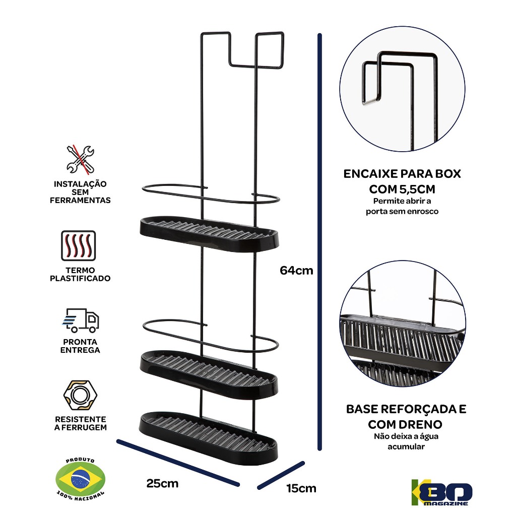 Porta Suporte Shampoo Triplo box 3 Organizador de Banheiro