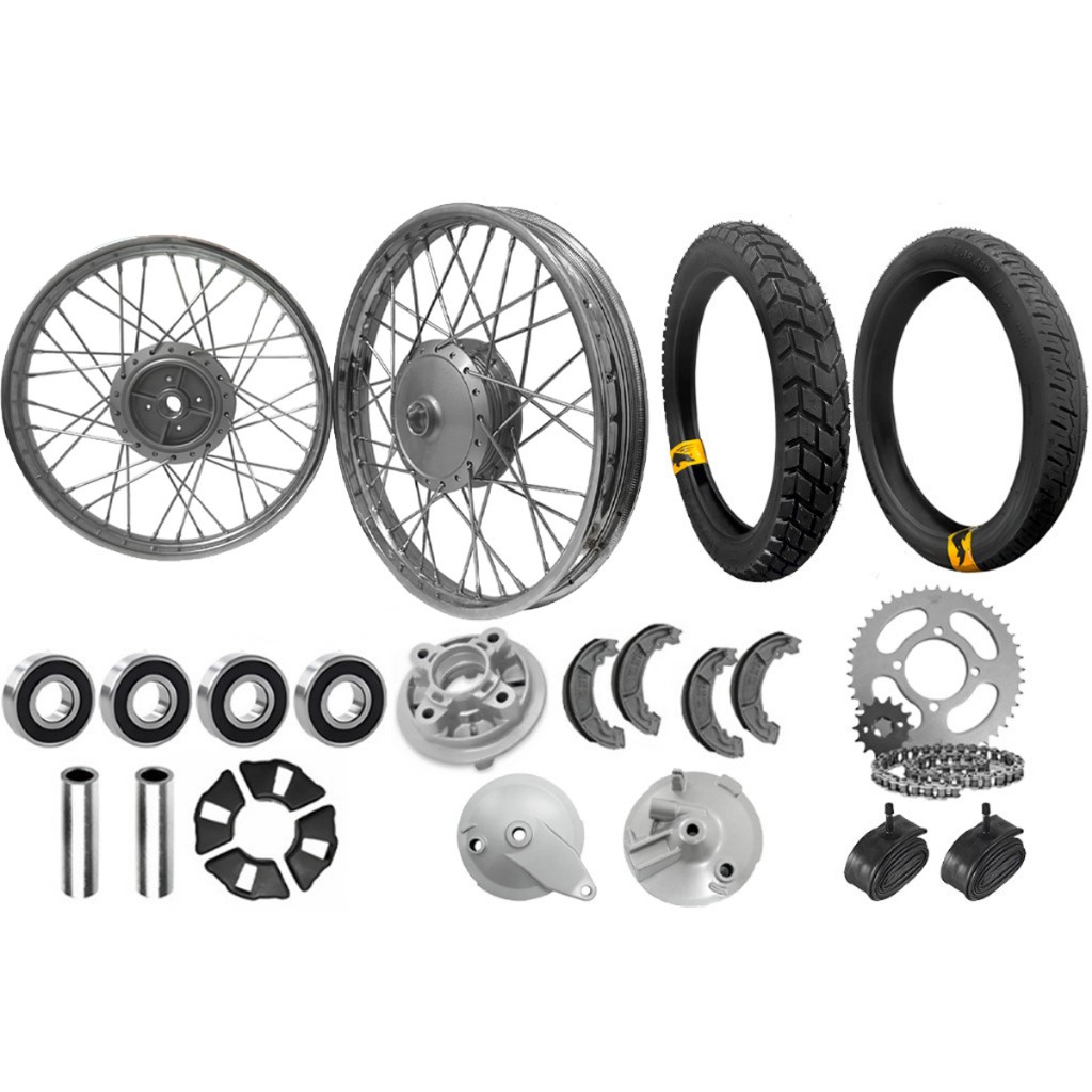 Roda Par Ybr Factor Tork Tambor Com Peças e Pneus Raio 4mm