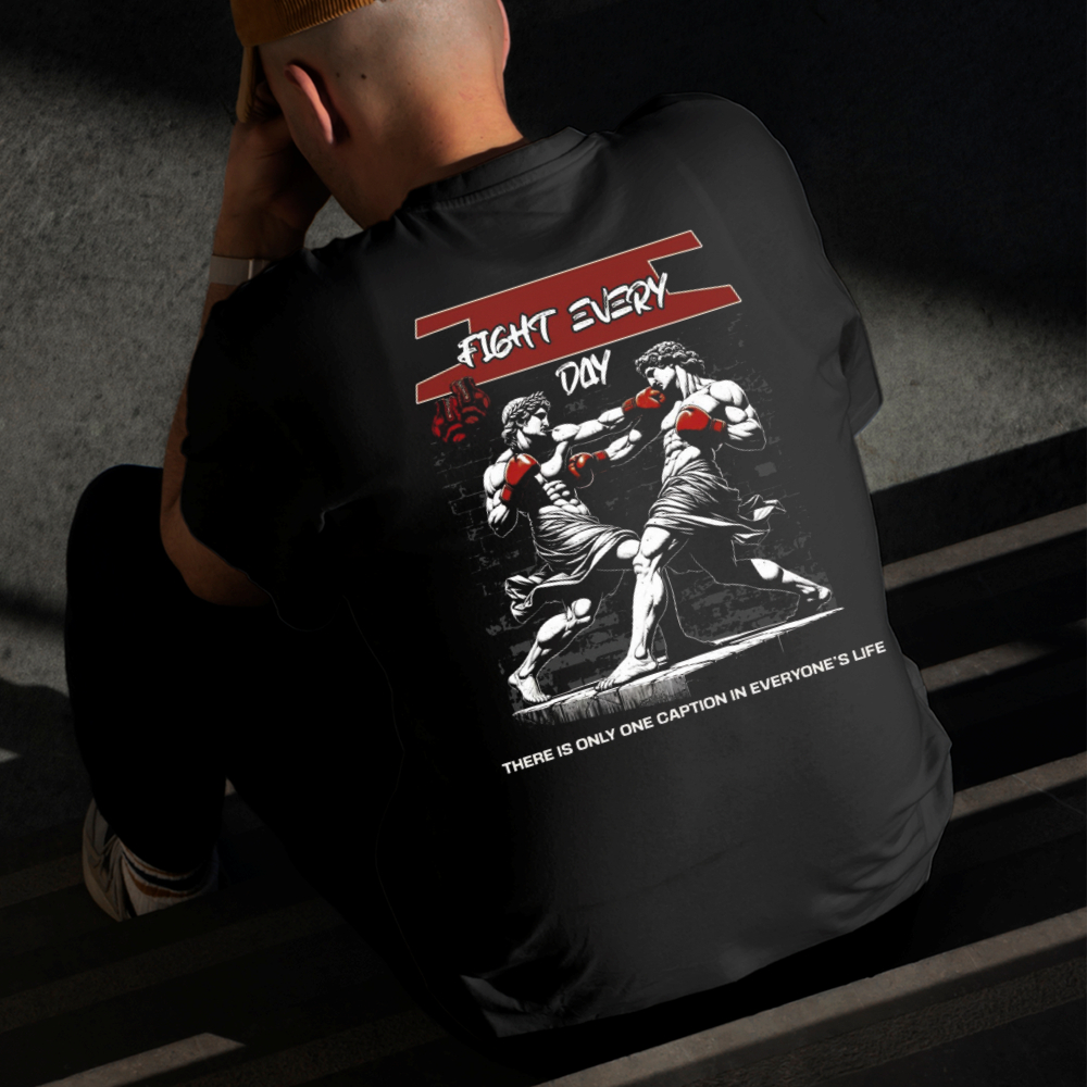 Camiseta Masculina Estampada Estátua em Luta 100% Algodão Estilo Conforto Diário Do Tamanho P ao GG
