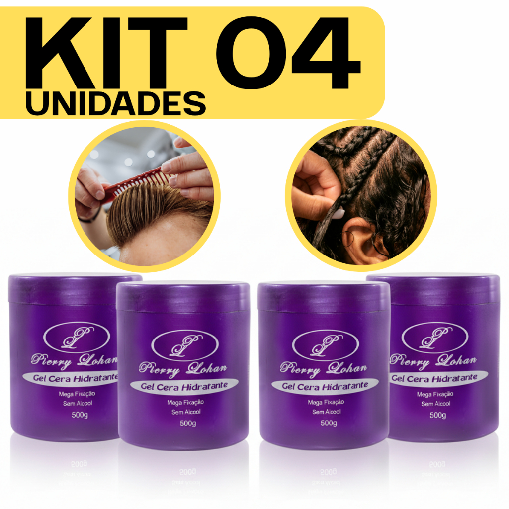 Kit 04 Gel Cera Pierry Lohan 500g Original Mega Fixação Tranças Baby Hair Cachos Penteado em Oferta na Shopee