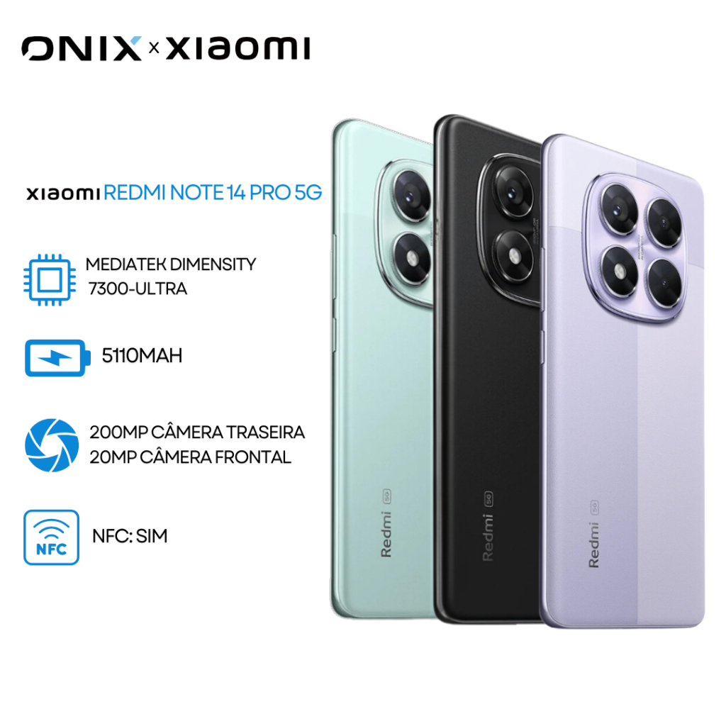Xiaomi Redmi Note 14 Pro 5G 256GB+8GB RAM / 512GB+12GB RAM Câmera 200MP, Processador Helio G100-Ultra VERSÃO GLOBAL