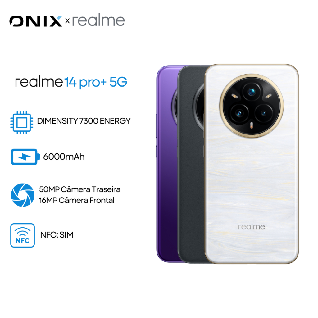 realme 14 PRO+ 5G 512GB+12GB RAM, 256GB+12GB RAM, Câmera 50MP, Processador  Qualcomm Snapdragon 7s , Versão Global