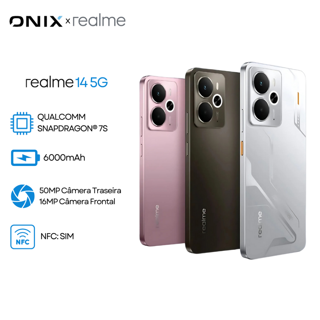 realme 14 5G 256GB/512GB Armazenamento + 8GB/12GB RAM, Snapdragon 6 Gen 4, Bateria 6000mAh, Versão Global.
