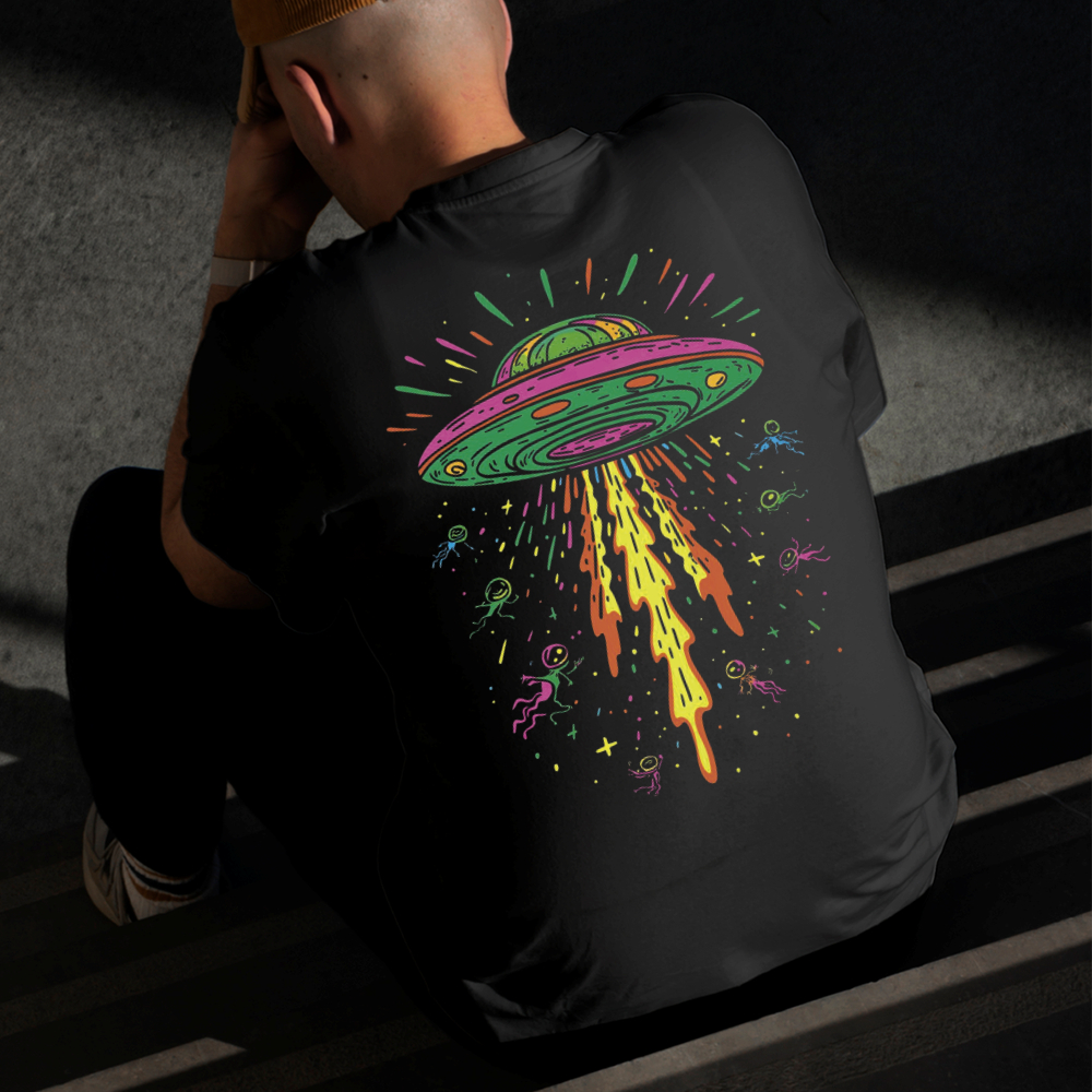 Camiseta Masculina Estampada Ovni Abduzindo 100% Algodão Estilo Conforto Diário Do Tamanho P ao GG
